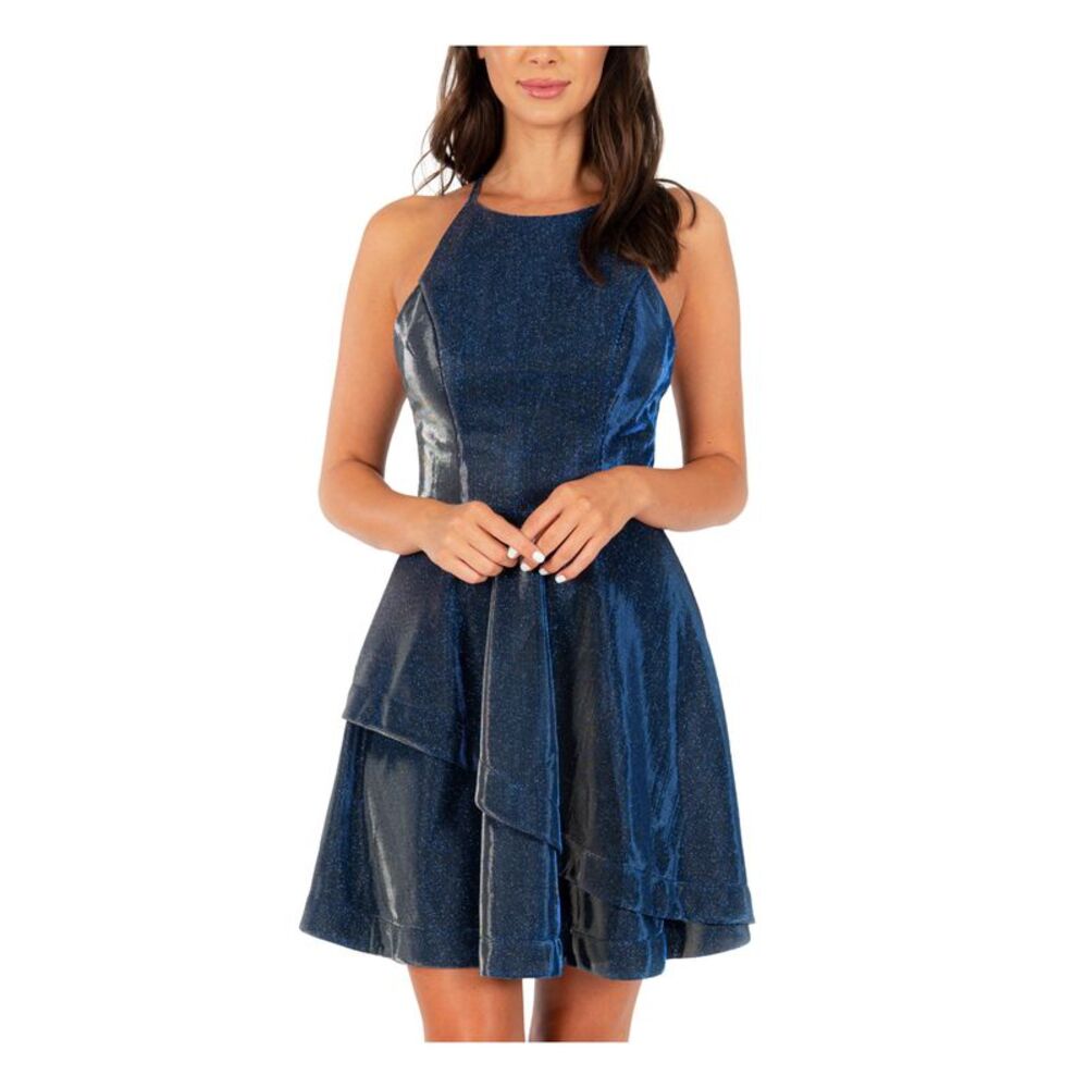 SPEECHLESS Womens Fit + Flare Short Dress Navy Sleeveless Juniors 3
